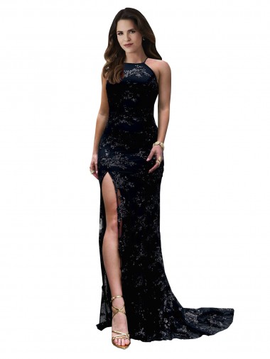 Noir Sirène Col Haut Dentelle Longue Formelles Robes demoiselle d'honneur / Robes de soirée / Robes de bal Pas Cher