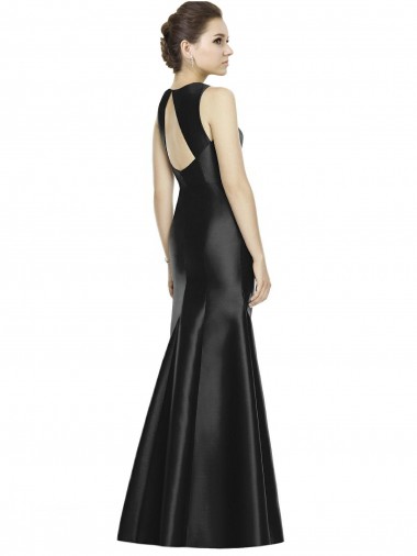 Noir Sirène Col Haut Satiné Longue Robes demoiselle d'honneur