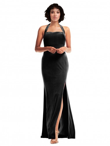 Noir Sirène Licou Velours Stretch Longue Formelles Robes demoiselle d'honneur / Robes de soirée / Robes de bal Pas Cher