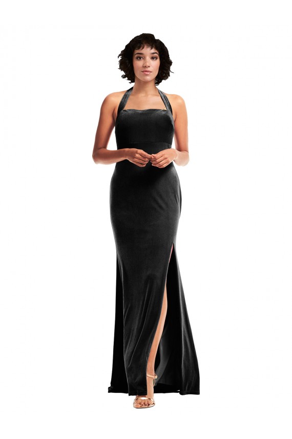 Noir Sirène Licou Velours Stretch Longue Formelles Robes demoiselle d'honneur / Robes de soirée / Robes de bal Pas Cher