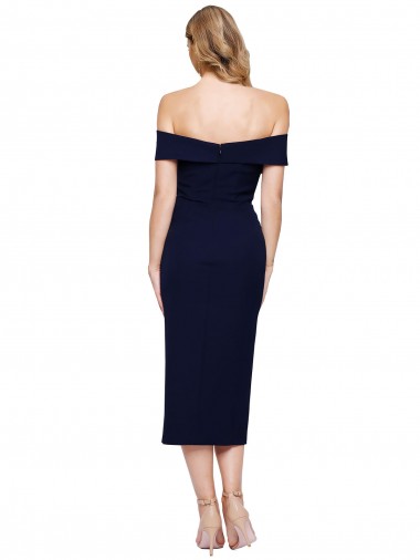 Bleu marine foncé Sirène Épaule Dénudée midi Crêpe Stretch Courte Robes demoiselle d'honneur / Robes de soirée / Robes de cocktail