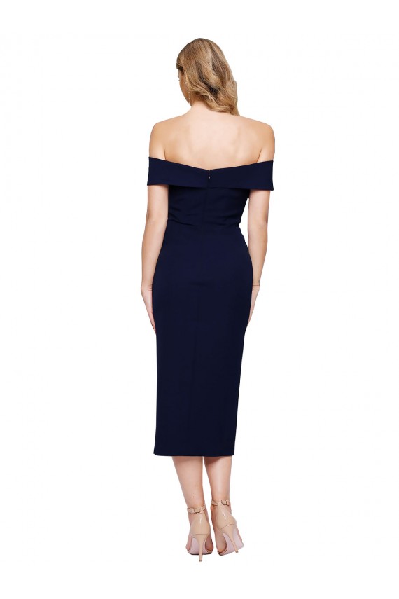 Bleu marine foncé Sirène Épaule Dénudée midi Crêpe Stretch Courte Robes demoiselle d'honneur / Robes de soirée / Robes de cocktail Pas Cher