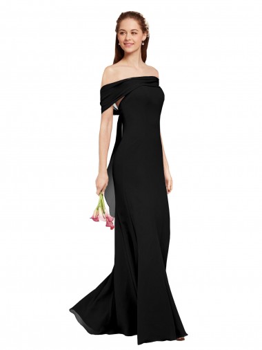 Noir Sirène Épaule Dénudée Mousseline Longue Robes demoiselle d'honneur / Robes de bal Pas Cher