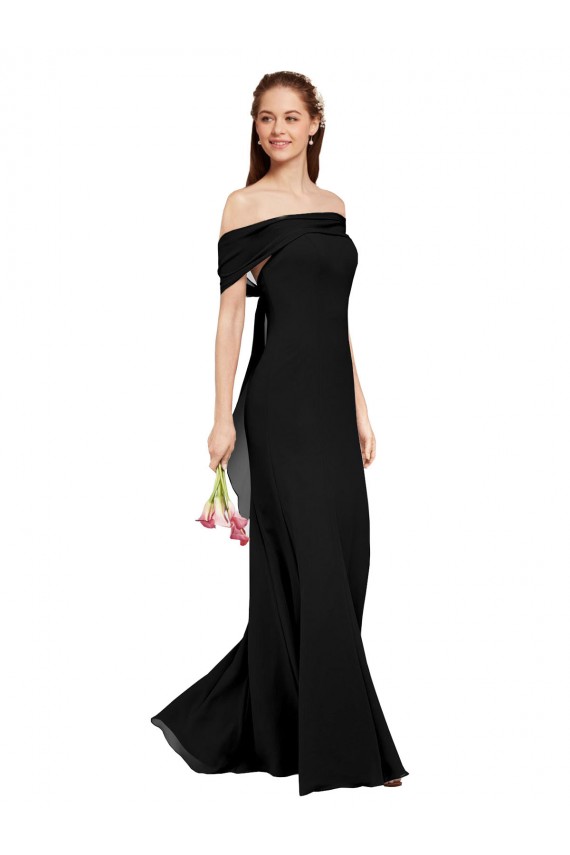 Noir Sirène Épaule Dénudée Mousseline Longue Robes demoiselle d'honneur / Robes de bal Pas Cher