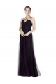 Noir Trapèze Bretelles spaghetti Col Haut Tulle Longue Robes demoiselle d'honneur Pas Cher