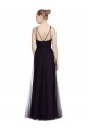 Noir Trapèze Bretelles spaghetti Col Haut Tulle Longue Robes demoiselle d'honneur Pas Cher