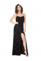 Noir Trapèze Bretelles spaghetti Velours Floral Velours Stretch Longue Robes demoiselle d'honneur Pas Cher