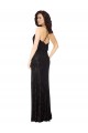 Noir Trapèze Bretelles spaghetti Velours Floral Velours Stretch Longue Robes demoiselle d'honneur Pas Cher