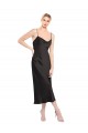 Noir Trapèze Bretelles spaghetti midi Satiné Stretch Courte Robes demoiselle d'honneur / Robes de soirée / Robes de cocktail Pas Cher