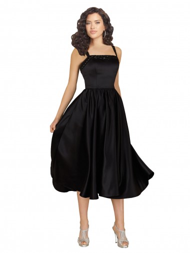 Noir Trapèze Col Carré Satiné Courte Robes demoiselle d'honneur / Robes de bal / Robes de cocktail Pas Cher