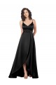 Noir Trapèze Col V Satiné Soyeux Longue Asymétrique Formelles Robes demoiselle d'honneur / Robes de soirée / Robes de bal Pas Cher