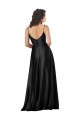 Noir Trapèze Col V Satiné Soyeux Longue Formelles Robes demoiselle d'honneur / Robes de soirée / Robes de bal Pas Cher