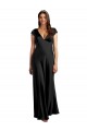 Noir Trapèze Col V Satiné Stretch Longue Formelles Robes demoiselle d'honneur / Robes de soirée / Robes de bal Pas Cher