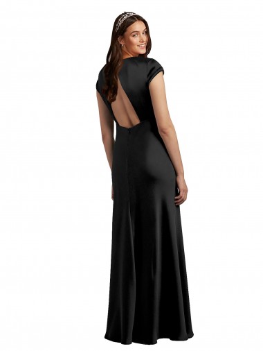 Noir Trapèze Col V Satiné Stretch Longue Formelles Robes demoiselle d'honneur / Robes de soirée / Robes de bal