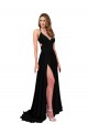 Noir Trapèze Col V Spandex Longue Formelles Robes demoiselle d'honneur / Robes de soirée / Robes de bal Pas Cher