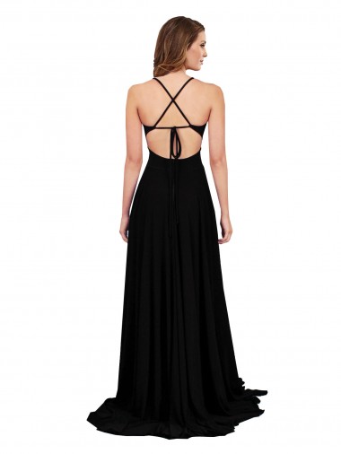 Noir Trapèze Col V Spandex Longue Formelles Robes demoiselle d'honneur / Robes de soirée / Robes de bal