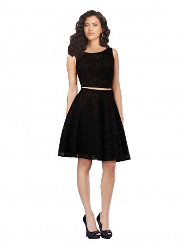 Noir Trapèze Col bijou Dentelle Courte Robes demoiselle d'honneur / Robes de cocktail Pas Cher