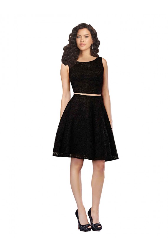 Noir Trapèze Col bijou Dentelle Courte Robes demoiselle d'honneur / Robes de cocktail Pas Cher