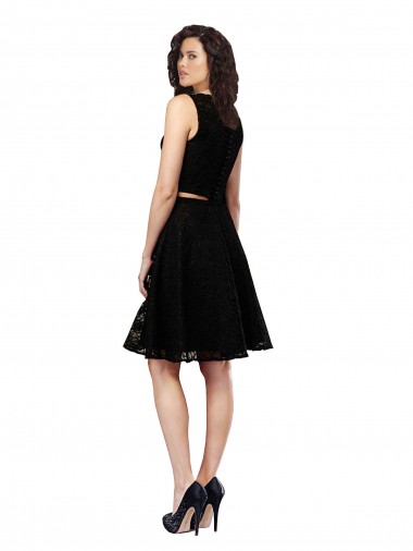 Noir Trapèze Col bijou Dentelle Courte Robes demoiselle d'honneur / Robes de cocktail