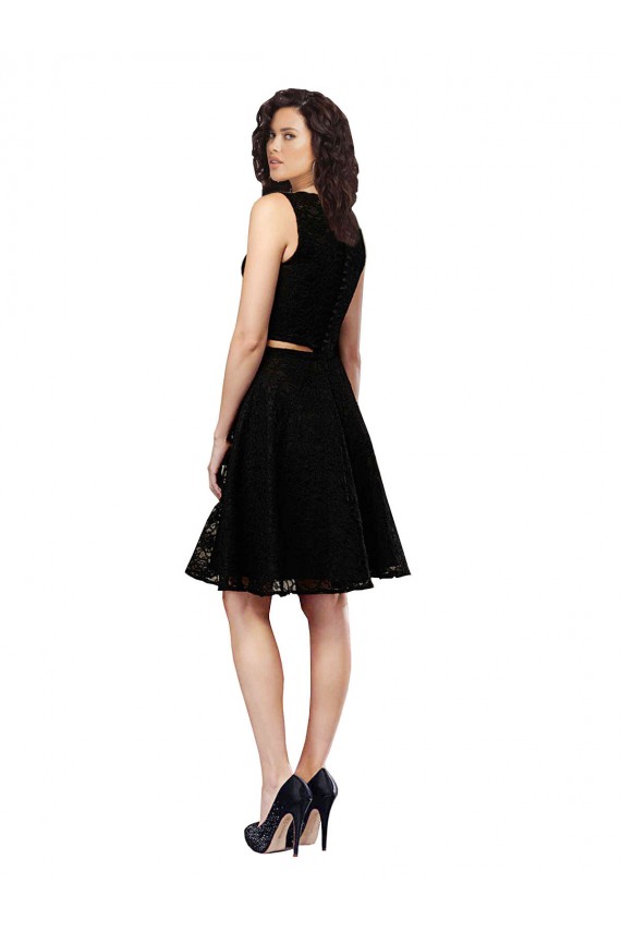 Noir Trapèze Col bijou Dentelle Courte Robes demoiselle d'honneur / Robes de cocktail Pas Cher
