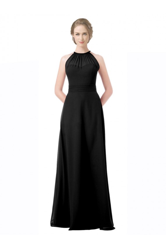 Noir Trapèze Licou Mousseline Longue Robes demoiselle d'honneur