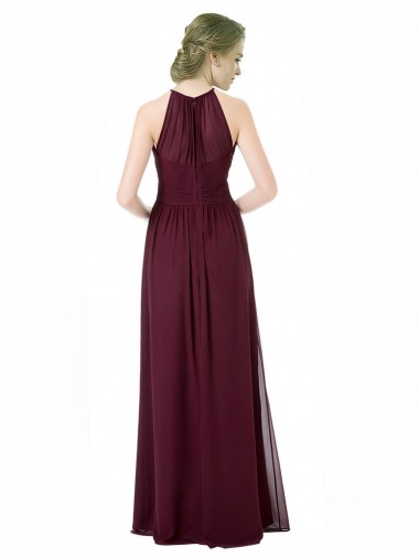 Noir Trapèze Licou Mousseline Longue Robes demoiselle d'honneur