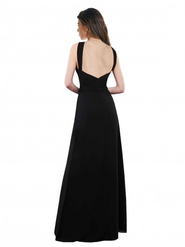 Noir Trapèze Licou Mousseline Longue Robes demoiselle d'honneur