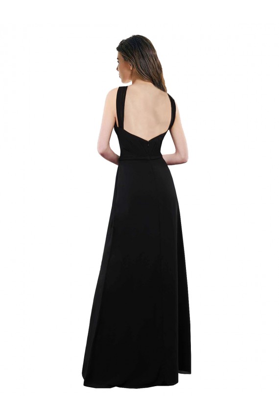 Noir Trapèze Licou Mousseline Longue Robes demoiselle d'honneur Pas Cher