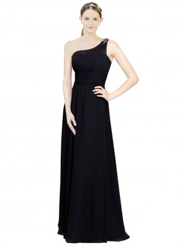 Noir Trapèze Mousseline Longue Robes demoiselle d'honneur Pas Cher