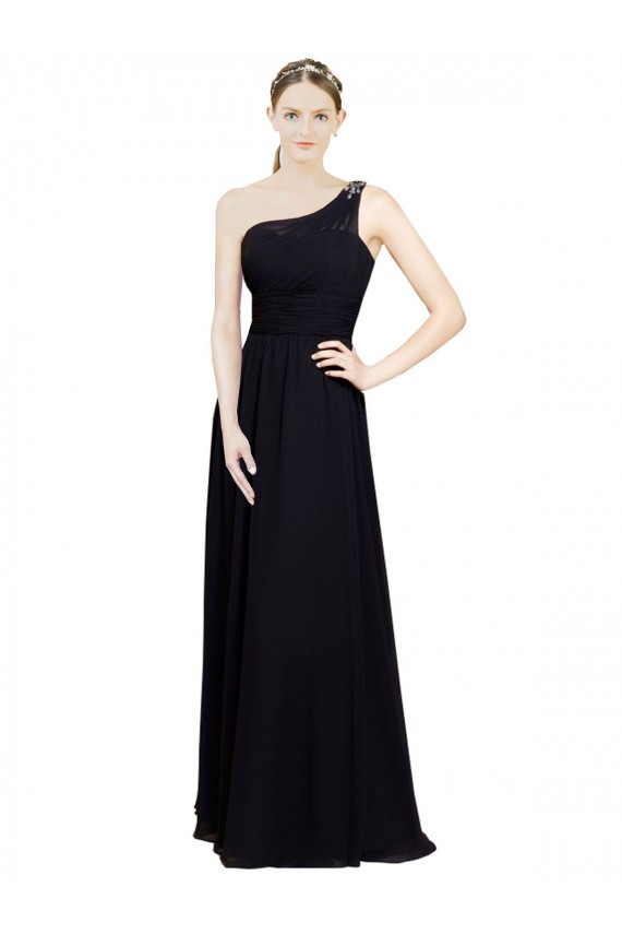 Noir Trapèze Mousseline Longue Robes demoiselle d'honneur Pas Cher