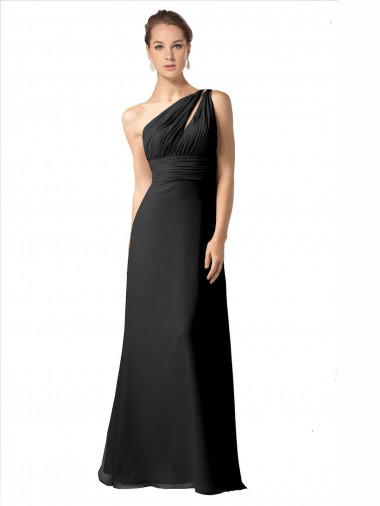 Noir Trapèze Mousseline Longue Robes demoiselle d'honneur Pas Cher