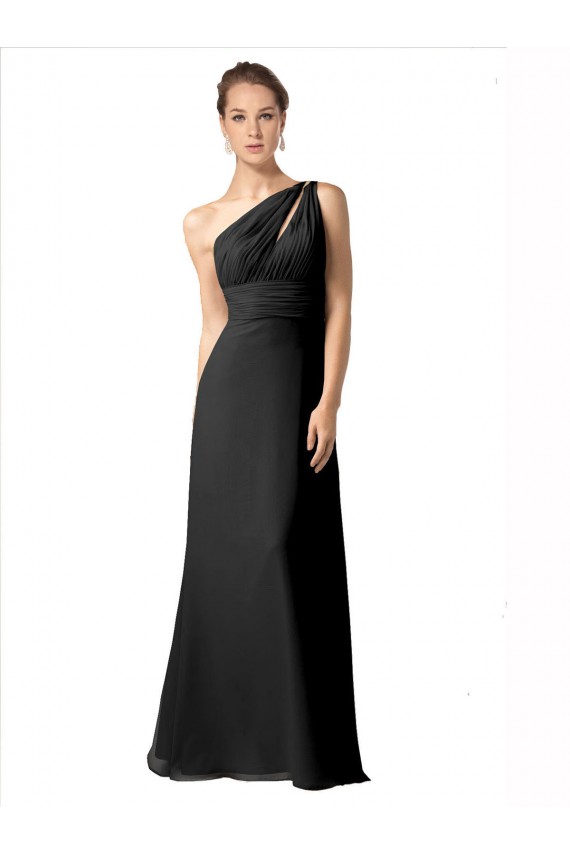 Noir Trapèze Mousseline Longue Robes demoiselle d'honneur Pas Cher