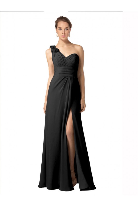 Noir Trapèze Mousseline Longue Robes demoiselle d'honneur Pas Cher