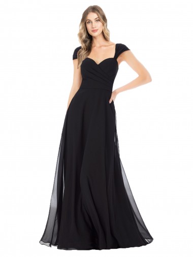 Noir Trapèze Mousseline Longue Robes demoiselle d'honneur Pas Cher