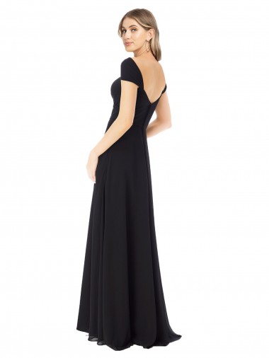 Noir Trapèze Mousseline Longue Robes demoiselle d'honneur