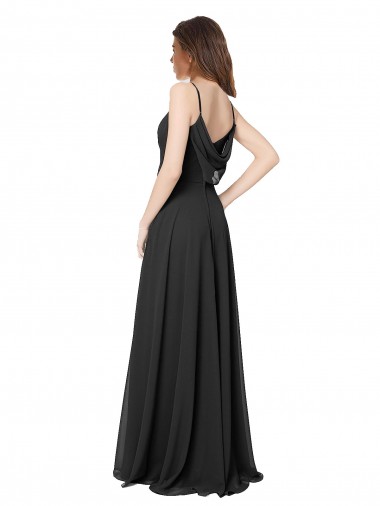 Noir Trapèze Mousseline Longue Robes demoiselle d'honneur