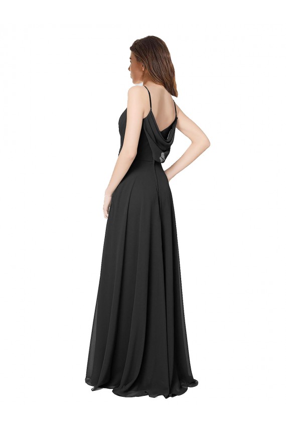 Noir Trapèze Mousseline Longue Robes demoiselle d'honneur Pas Cher