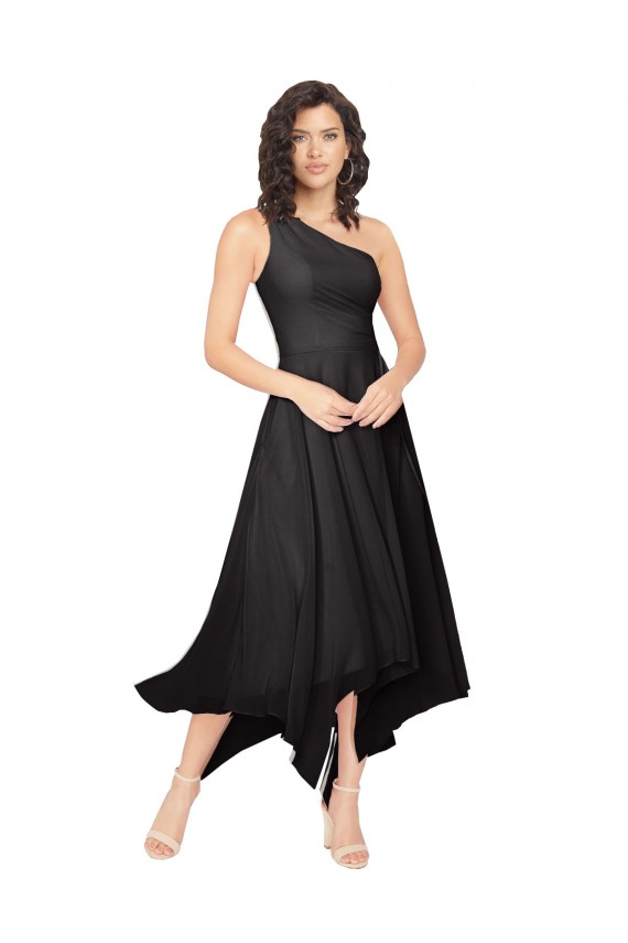 Noir Trapèze Sans bretelle midi Mousseline Courte Asymétrique Robes demoiselle d'honneur / Robes de cocktail Pas Cher