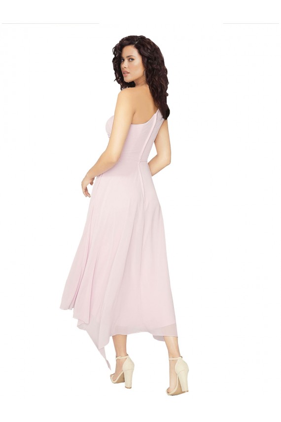 Noir Trapèze Sans bretelle midi Mousseline Courte Asymétrique Robes demoiselle d'honneur / Robes de cocktail Pas Cher
