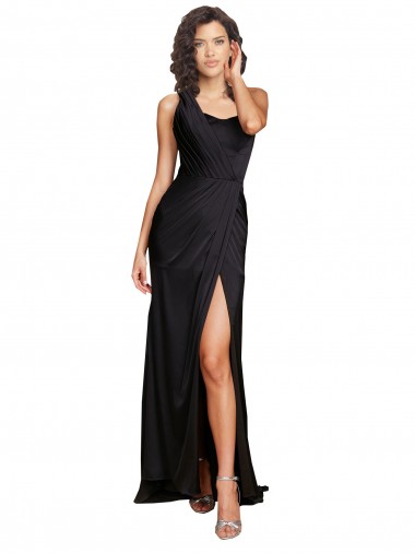 Noir Trapèze Satiné Soyeux Longue Formelles Robes demoiselle d'honneur / Robes de soirée / Robes de bal Pas Cher