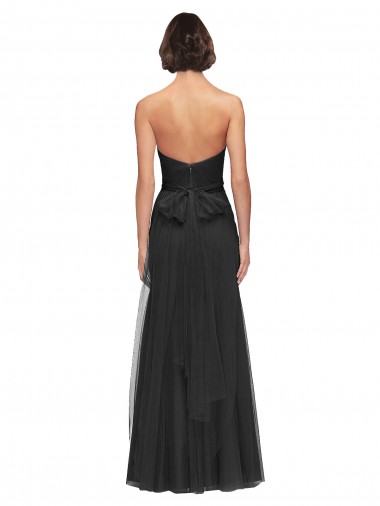 Noir Trapèze Tulle Longue Robes demoiselle d'honneur