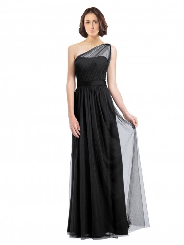 Noir Trapèze Tulle Longue Robes demoiselle d'honneur Pas Cher