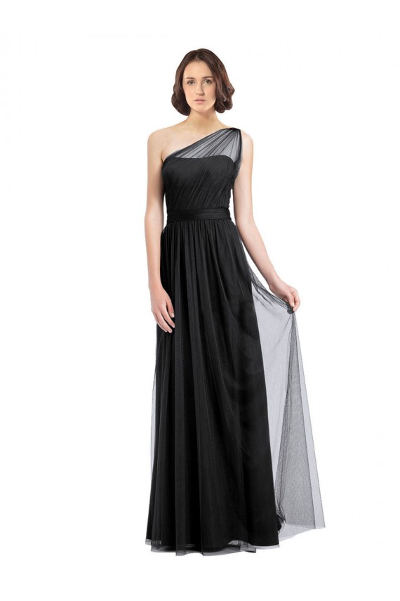 Noir Trapèze Tulle Longue Robes demoiselle d'honneur Pas Cher