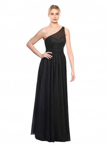 Noir Trapèze Tulle Longue Robes demoiselle d'honneur Pas Cher