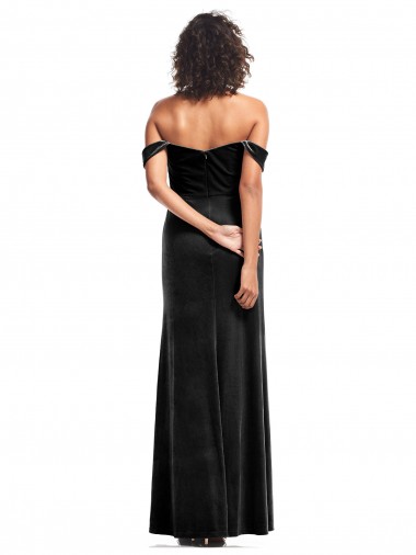 Noir Trapèze Épaule Dénudée Sans bretelle Velours Stretch Longue Formelles Robes demoiselle d'honneur / Robes de soirée / Robes de bal