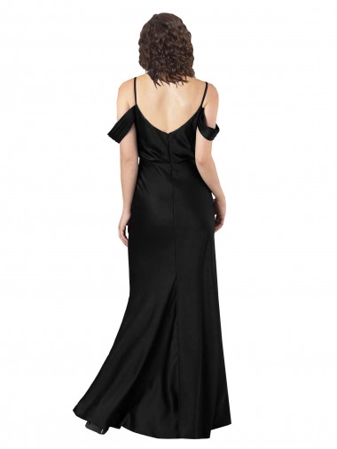 Noir Trapèze Épaule Dénudée Satiné Soyeux Longue Formelles Robes demoiselle d'honneur / Robes de soirée / Robes de bal