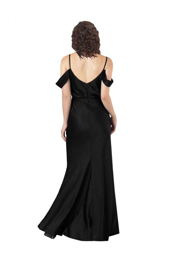 Noir Trapèze Épaule Dénudée Satiné Soyeux Longue Formelles Robes demoiselle d'honneur / Robes de soirée / Robes de bal Pas Cher