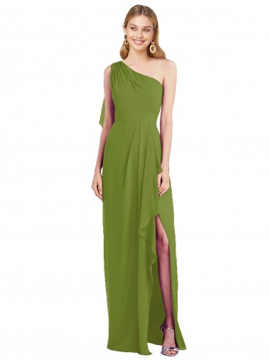 Olive verte Trompette Mousseline Longue Robes demoiselle d'honneur Pas Cher