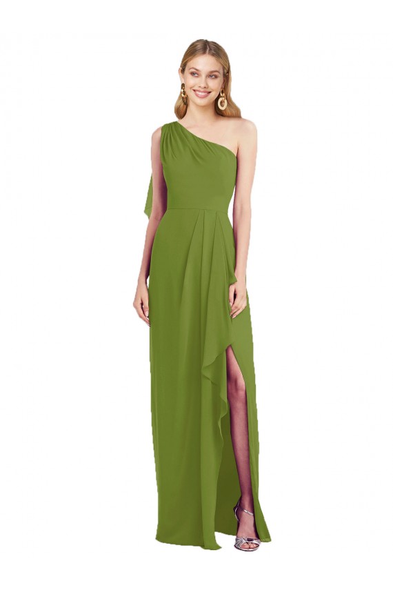 Olive verte Trompette Mousseline Longue Robes demoiselle d'honneur Pas Cher