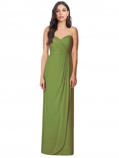 Olive verte Trompette Sans bretelle Mousseline Longue Robes demoiselle d'honneur Pas Cher
